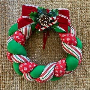 Vintage Christmas Wreath Braided Fabric 1980’s XMAS Decor